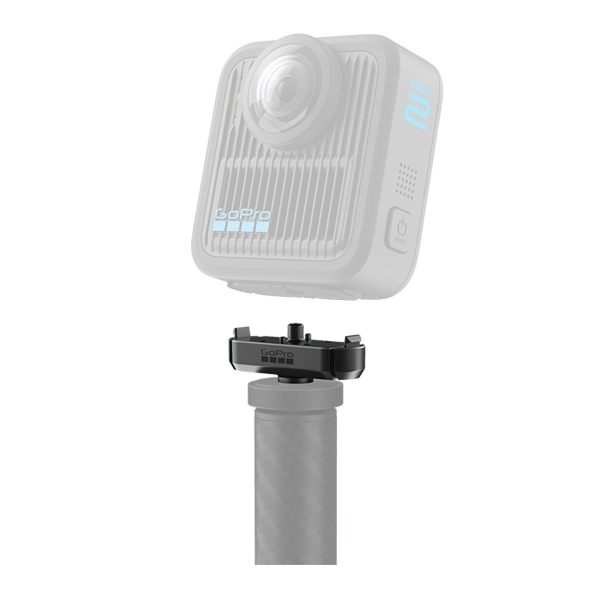 GoPro Magnetic Latch to 1/4-20 Mount shown attached to an 1/4 inch extension pole.