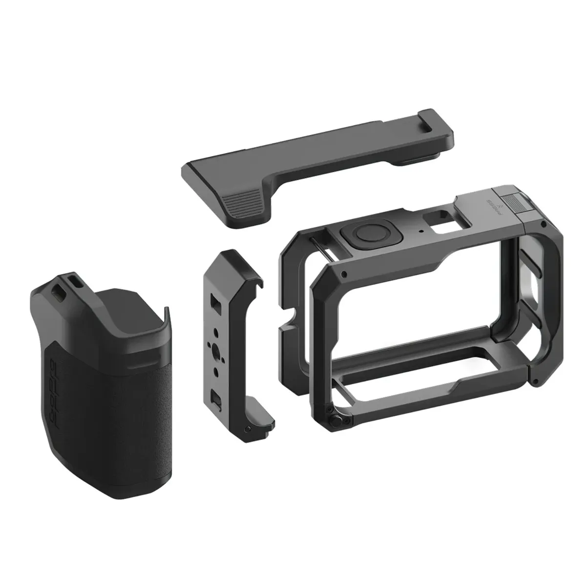GoPro Point-and-Shoot Grip exploded view showing included frame, shutter mechanism, and grip.