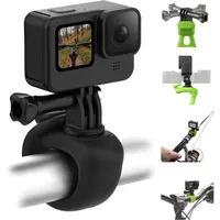 Technical diagram of the 360-degree rotating mount and 180-degree pitch adjustment for flexible action camera positioning.