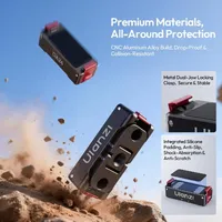 ULANZI OA24 CNC aluminium body with its metal dual-jaw locking clasp and silicone padding shown inset.