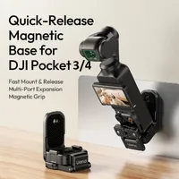 ULANZI PK16 mount holding a DJI Osmo Pocket 3 on an upright steel panel, with the folded mount beside it.
