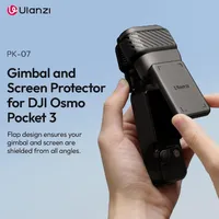 A DJI Osmo Pocket 3 held in one hand with the ULANZI PK-07 cover closed over the gimbal and screen.
