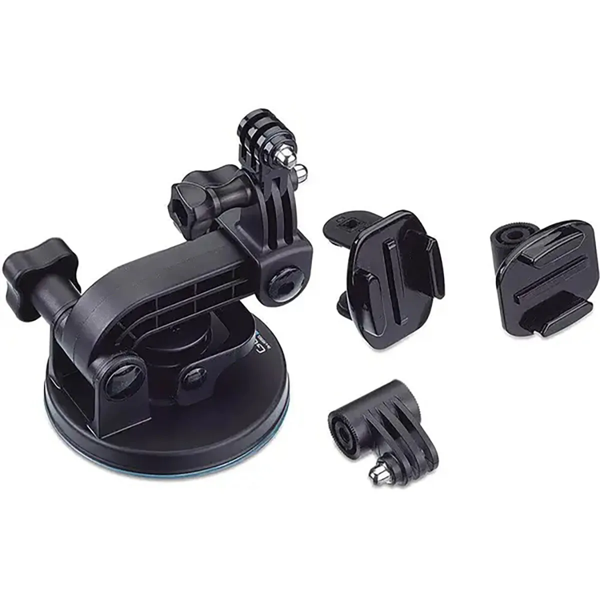 GoPro suction cup mount full kit laid out showing arms, bases and quick release components included.
