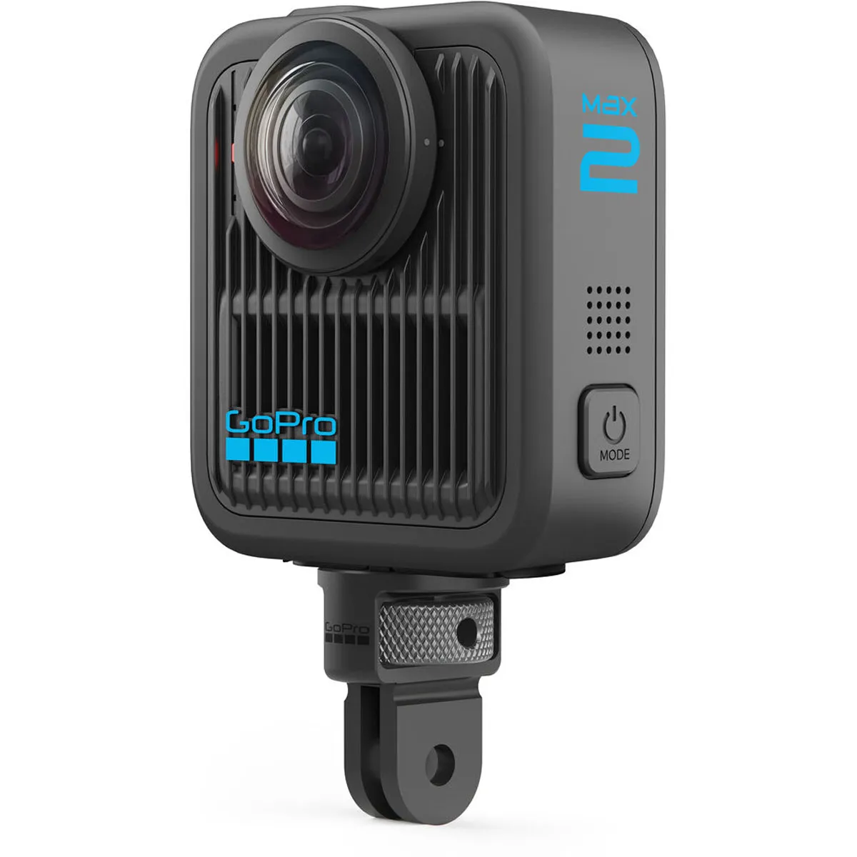  GoPro 1/4-20 Mounting Finger Adapter fitted to the base of a MAX2 360 camera.