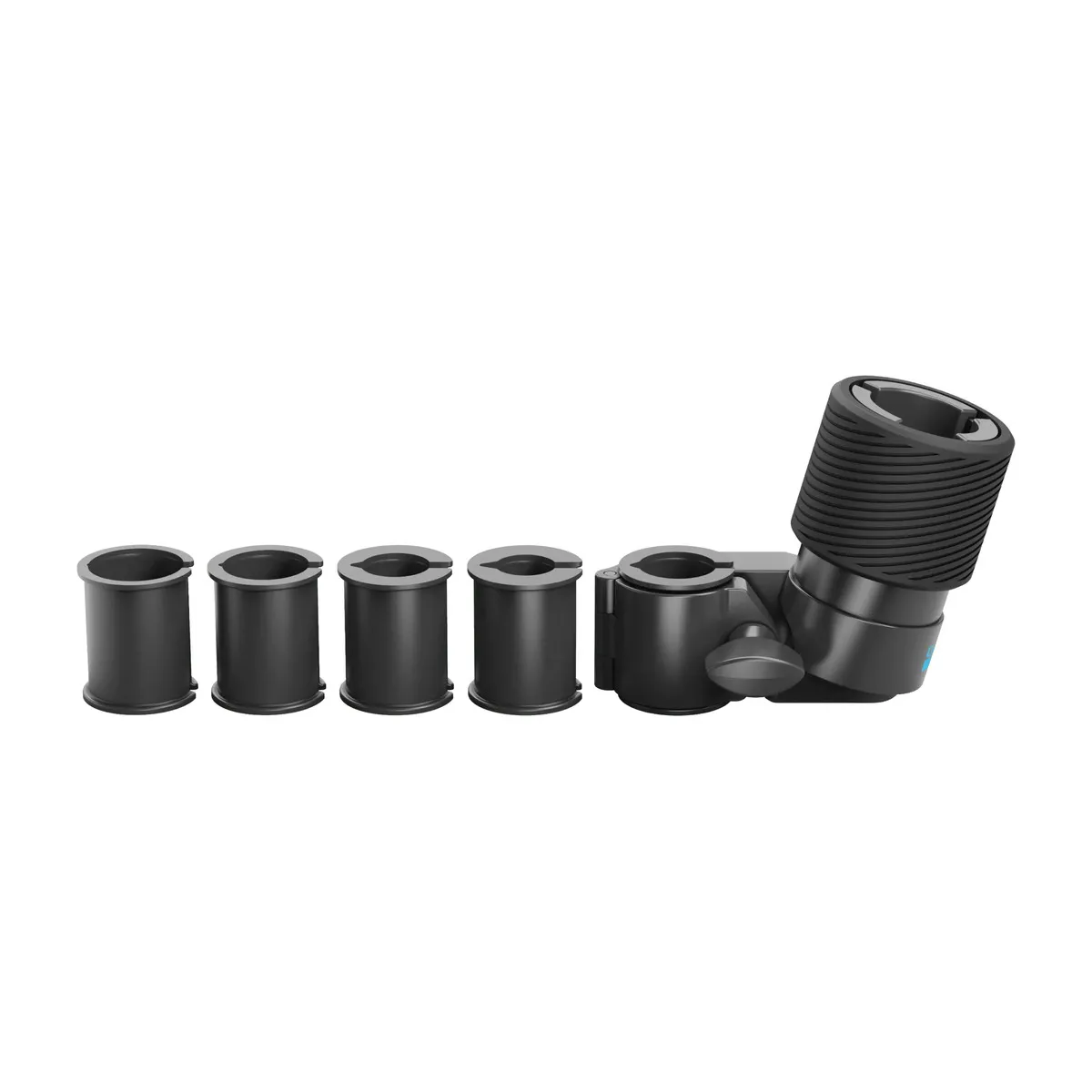 GoPro Ski Pole Mount with all five ski pole spacers laid out alongside.