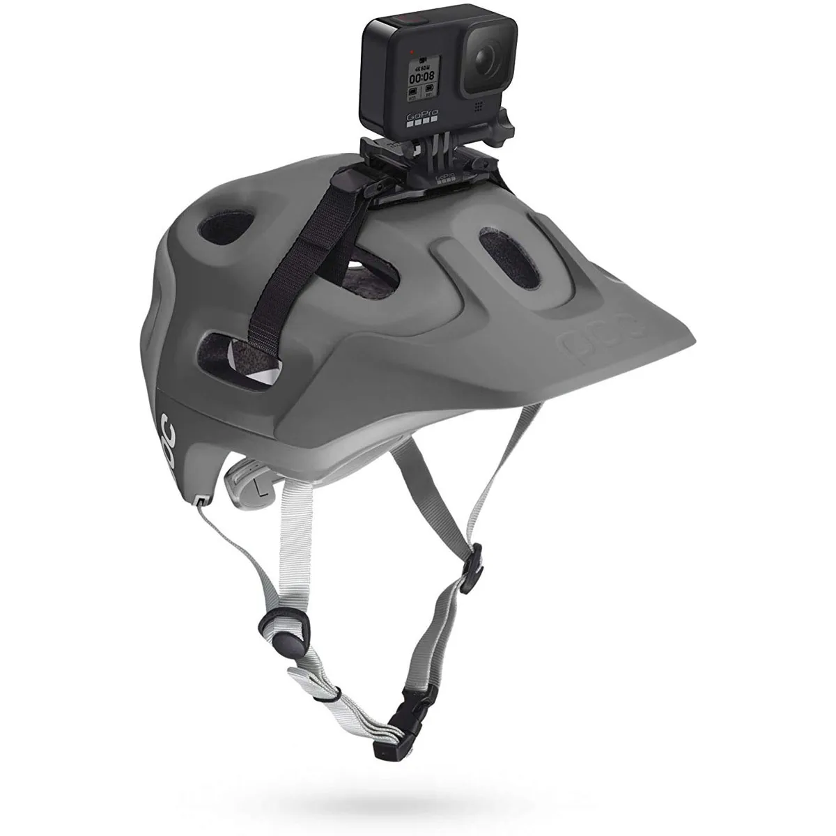 GoPro Vented Helmet Strap Mount fitted to a vented helmet with camera attached.