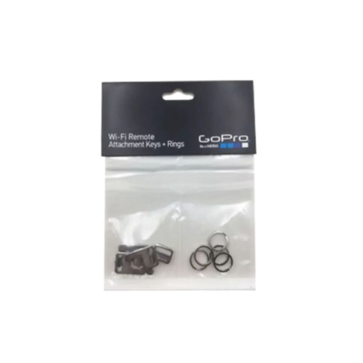 GoPro attachment keys and rings shown in original retail packaging.