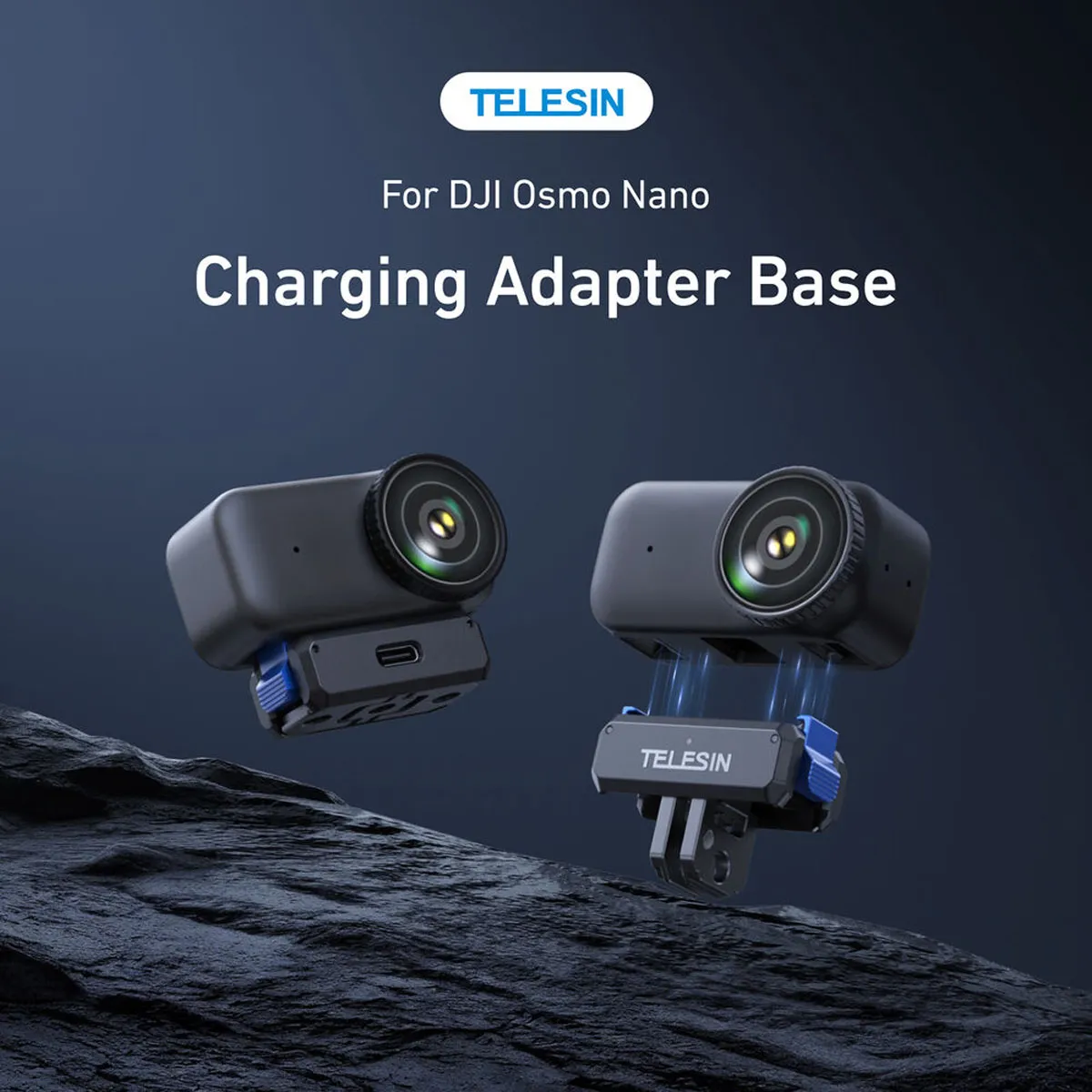 TELESIN charging adapter base designed specifically for the DJI Osmo Nano action camera.