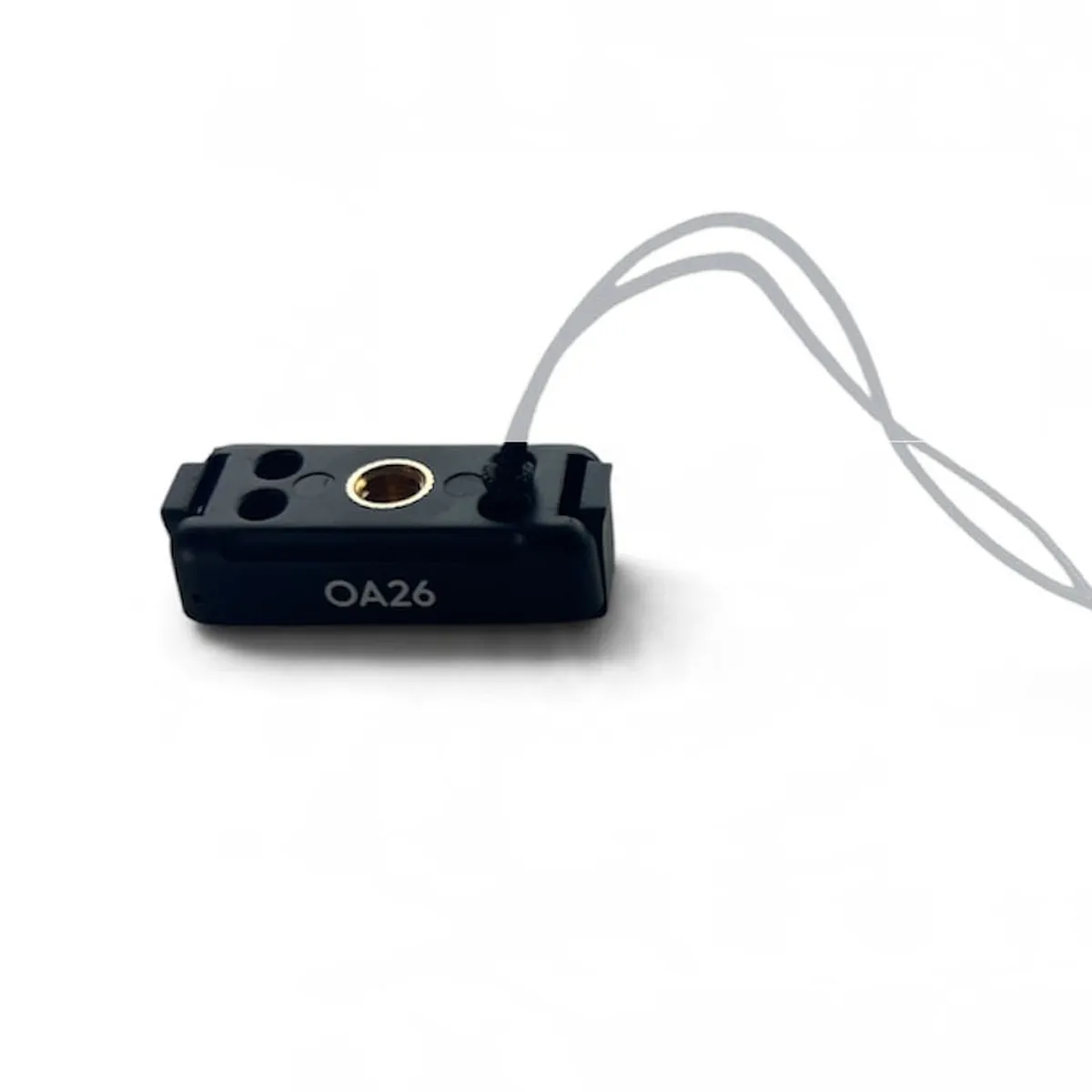 Underside of the ULANZI OA26 with a thin cord threaded and knotted through one of the tether holes.
