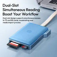 ULANZI DC01 reading an SD card and a microSD card at the same time from its two card slots.