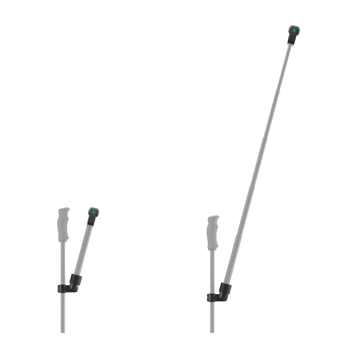 GoPro Ski Pole Mount holding an extension pole collapsed and fully extended for visualisation.