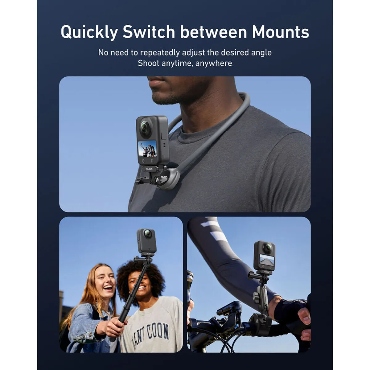 The Multi-use TELESIN QR Magnetic Mount for DJI Osmo 360/Action 5 Pro/4/3. Fast swaps between a variety of Mounts.