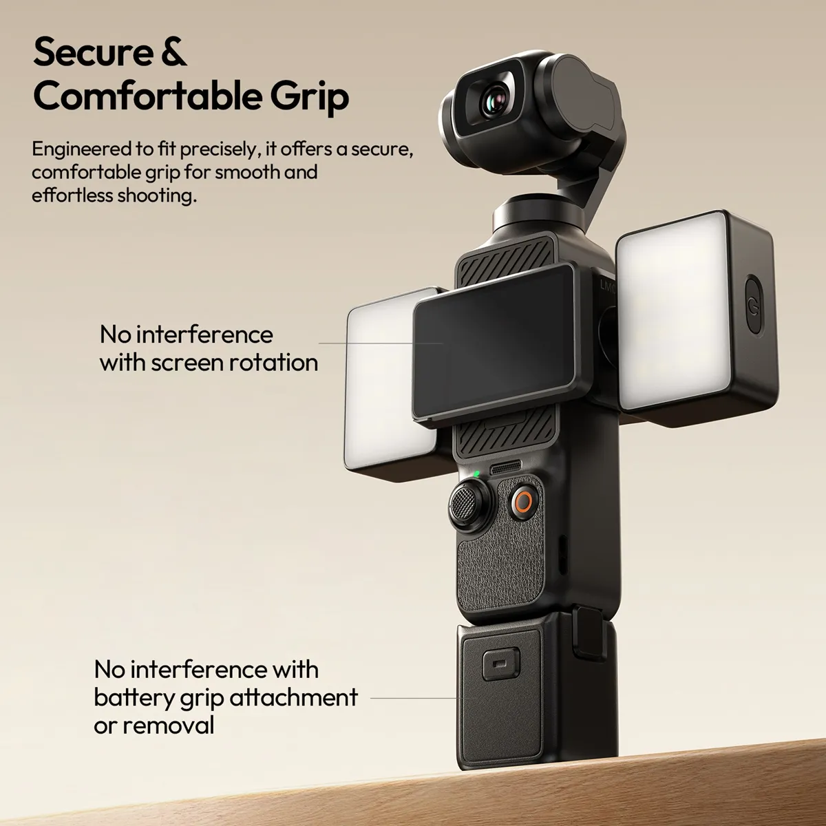 ULANZI LM06 fitted to a DJI Osmo Pocket, clear of the rotating screen and the battery grip.