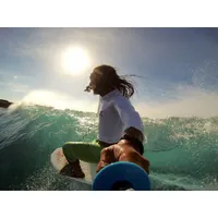 A surfer rides a wave, filmed with an action camera mounted on the UK Pro POLE 8.
