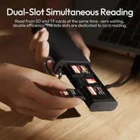 Inserting a card into the ULANZI CR2 side reader slots, which read SD and microSD at the same time.