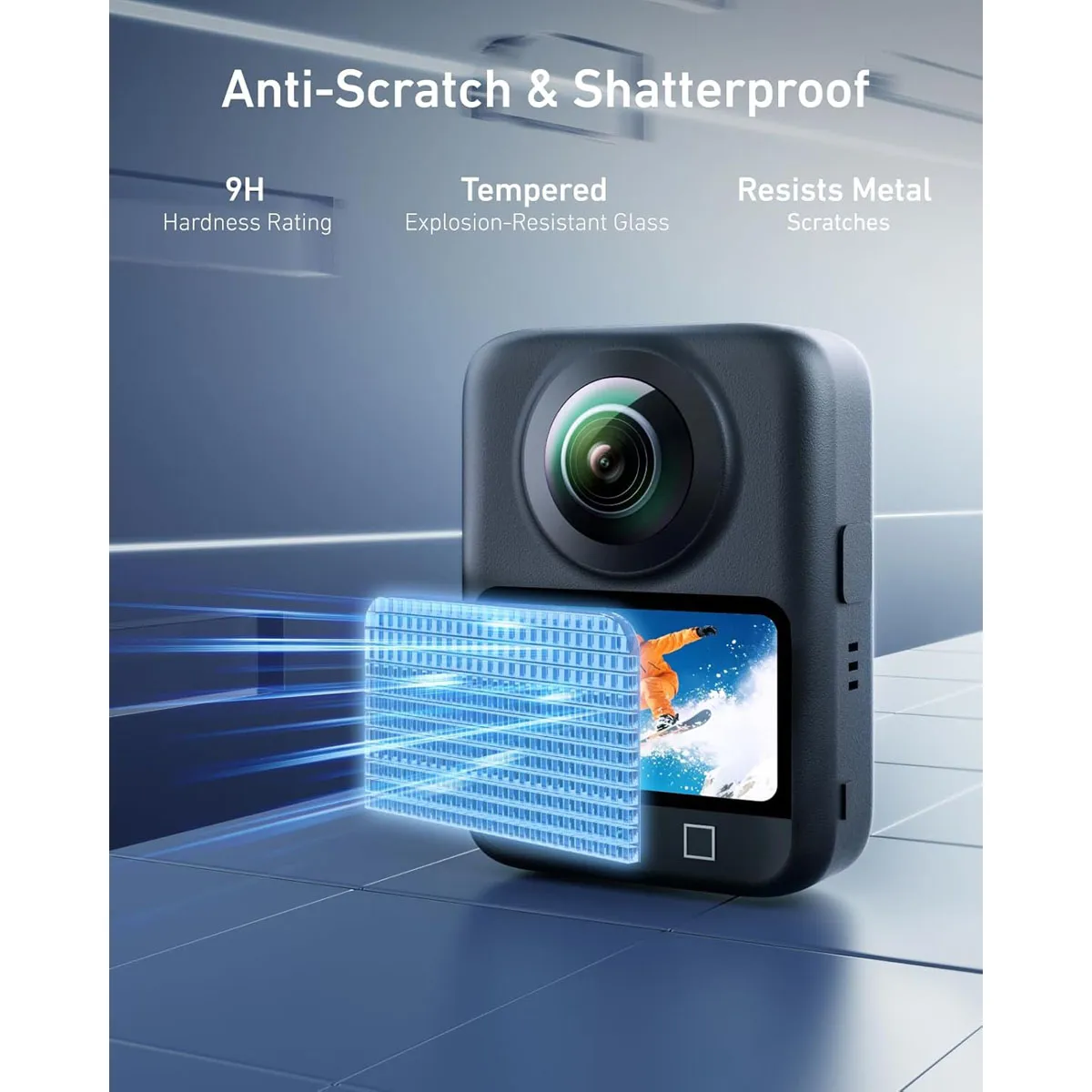 Shatterproof 9H tempered glass design protects the DJI Osmo 360 from scratches, impacts, and everyday wear and tear.