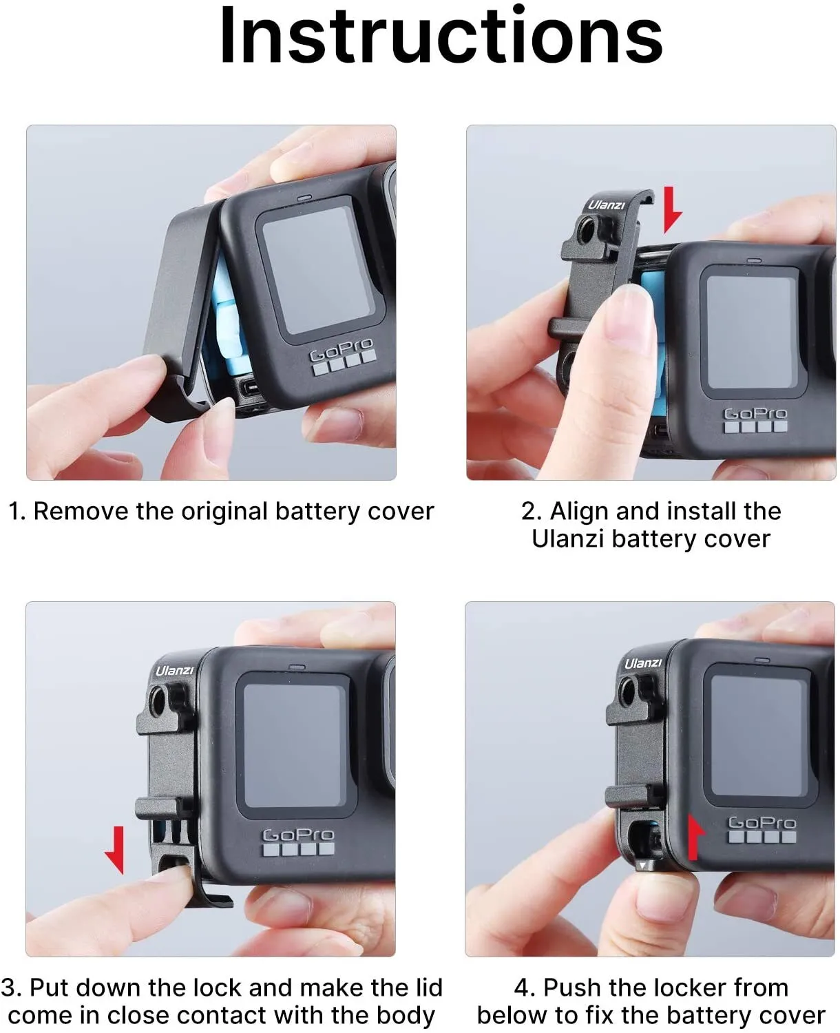 ULANZI G9-6 Open Door/Battery cover for GoPro HERO13/12/11 Black/10/9 | Allows Cable Entry+Cold shoe