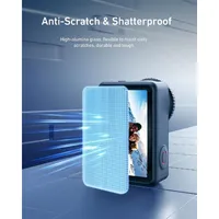 Infographic highlighting the premium high-alumina glass construction for DJI Action 6 scratch and impact resistance.