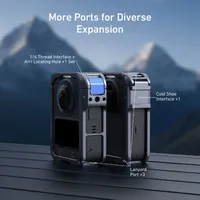 TELESIN vlogging cage for Osmo 360 features a cold shoe mount and 1/4-inch Arri holes for lights and microphones.