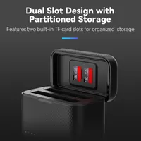 Dual slot design featuring storage for two microSD TF memory cards in the lid.