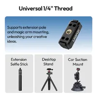 The one quarter inch thread on the ULANZI OA26, with an extension pole, desktop stand and suction mount