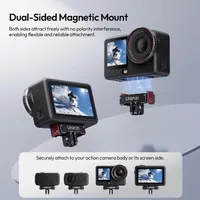 ULANZI OA24 holding an action camera facing forwards and facing backwards, seating in either orientation.