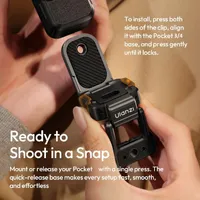 Fitting the ULANZI PK16 to a DJI Osmo Pocket by pressing both sides of the clip onto the camera base.