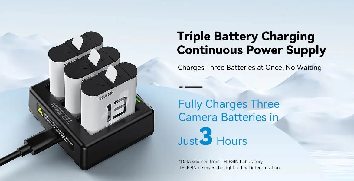 TELESIN 3-Slot USB Battery Charger for GoPro HERO13 Batteries