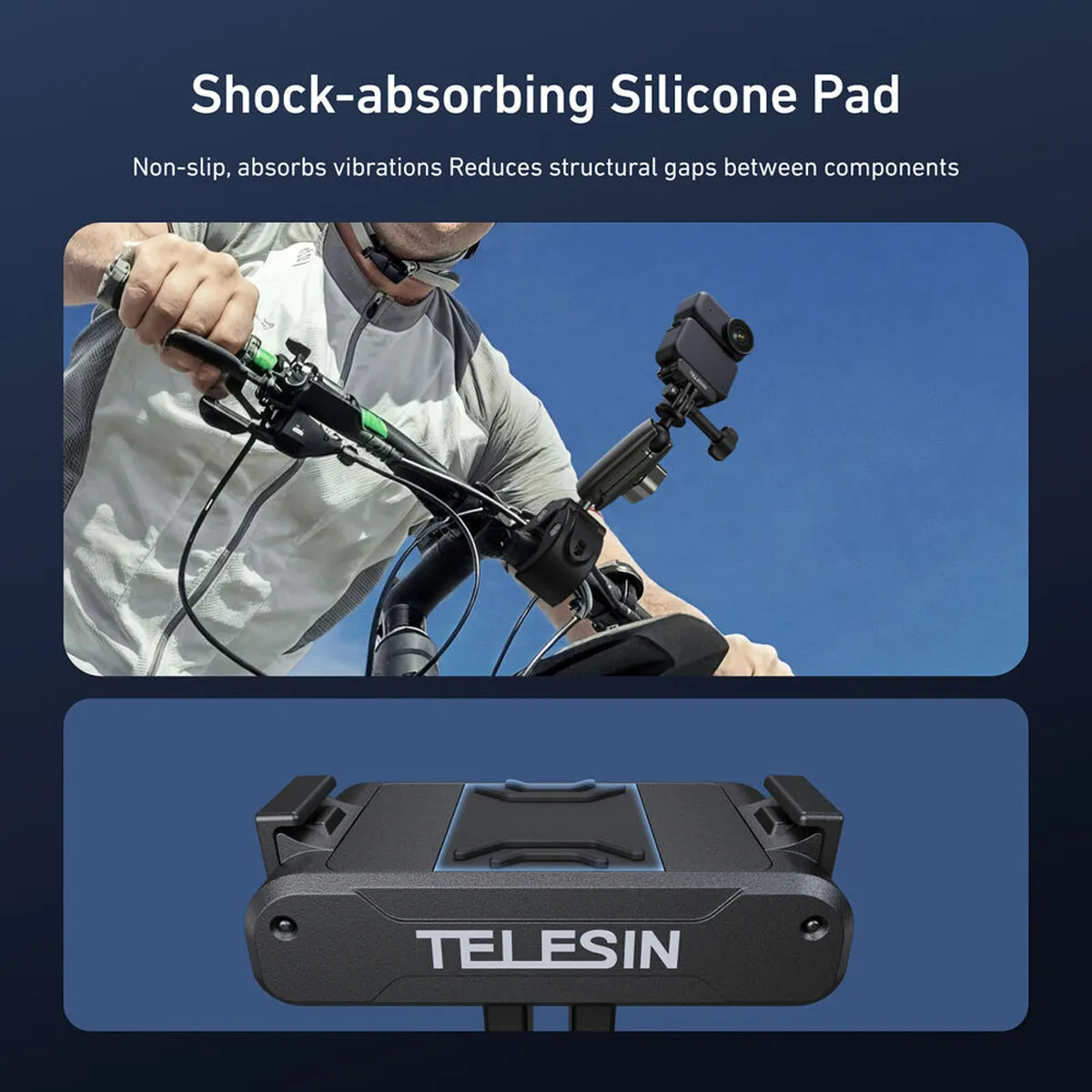 Shock-absorbing base reduces vibration for smooth DJI Osmo Nano action camera footage.