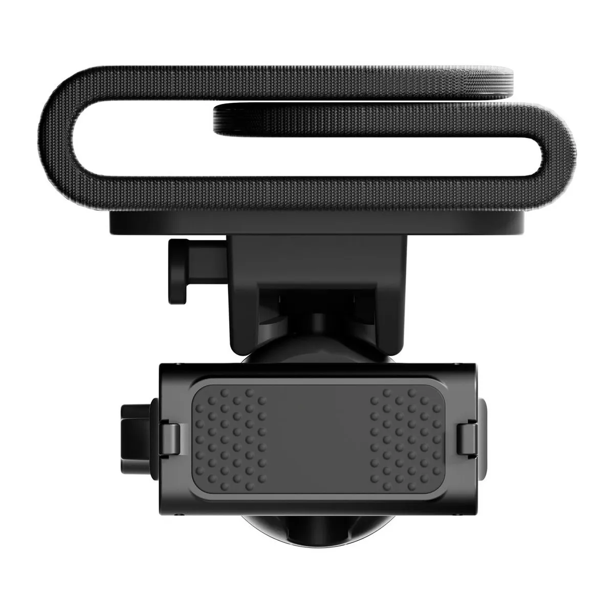 Top view of the ULANZI ClipMate camera plate and the folded hook-and-loop strap mount above it.