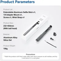 TELESIN WSS-001 product parameters listing the aluminium alloy material, 150g weight, and included accessories.