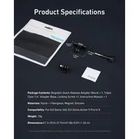 Inclusions: 1 x Magnetic Mount, 1 x 1/4-inch Tripod Adapter, and 1 x Thumbscrew. Note: DJI Action camera is NOT included.