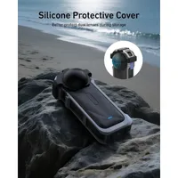Custom-fit silicone protective lens cover safeguarding the Dual Insta360 X5 lenses when not in use.