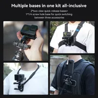 Various mounting options for GoPro, DJI, and Insta360 cameras on the TELESIN quick release adapter system.