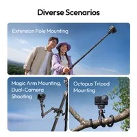 The ULANZI OA26 in use on an extension pole, a magic arm and a flexible tripod outdoors.