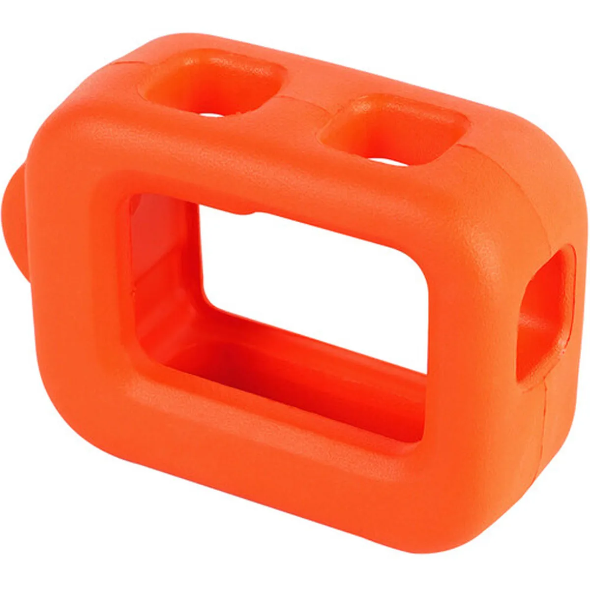 Side view of the empty Telesin orange foam floaty showing precise cutouts for buttons and mounts.