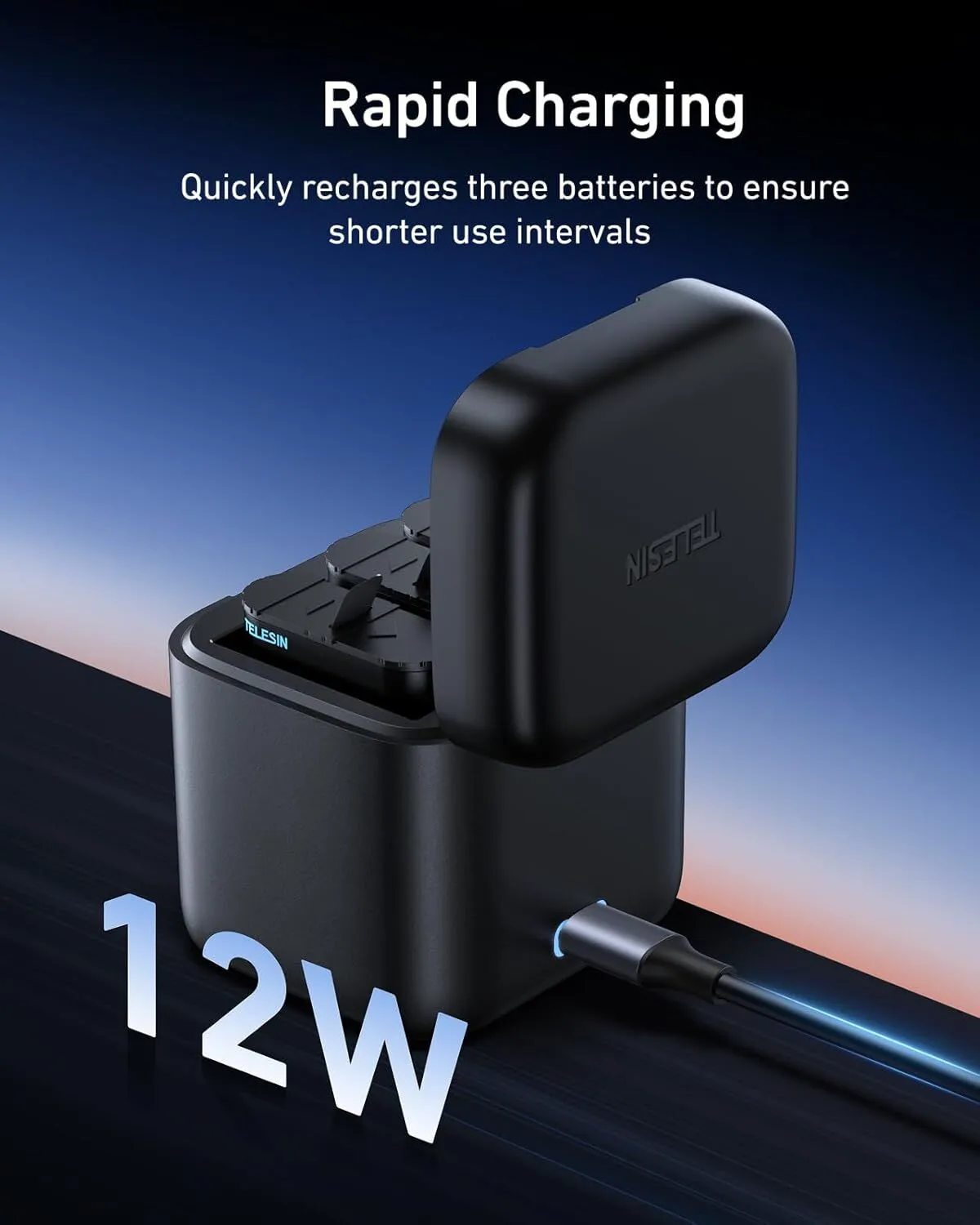 TELESIN 3-Slot USB Battery Charger/Battery Storage Box for GoPro HERO13 batteries