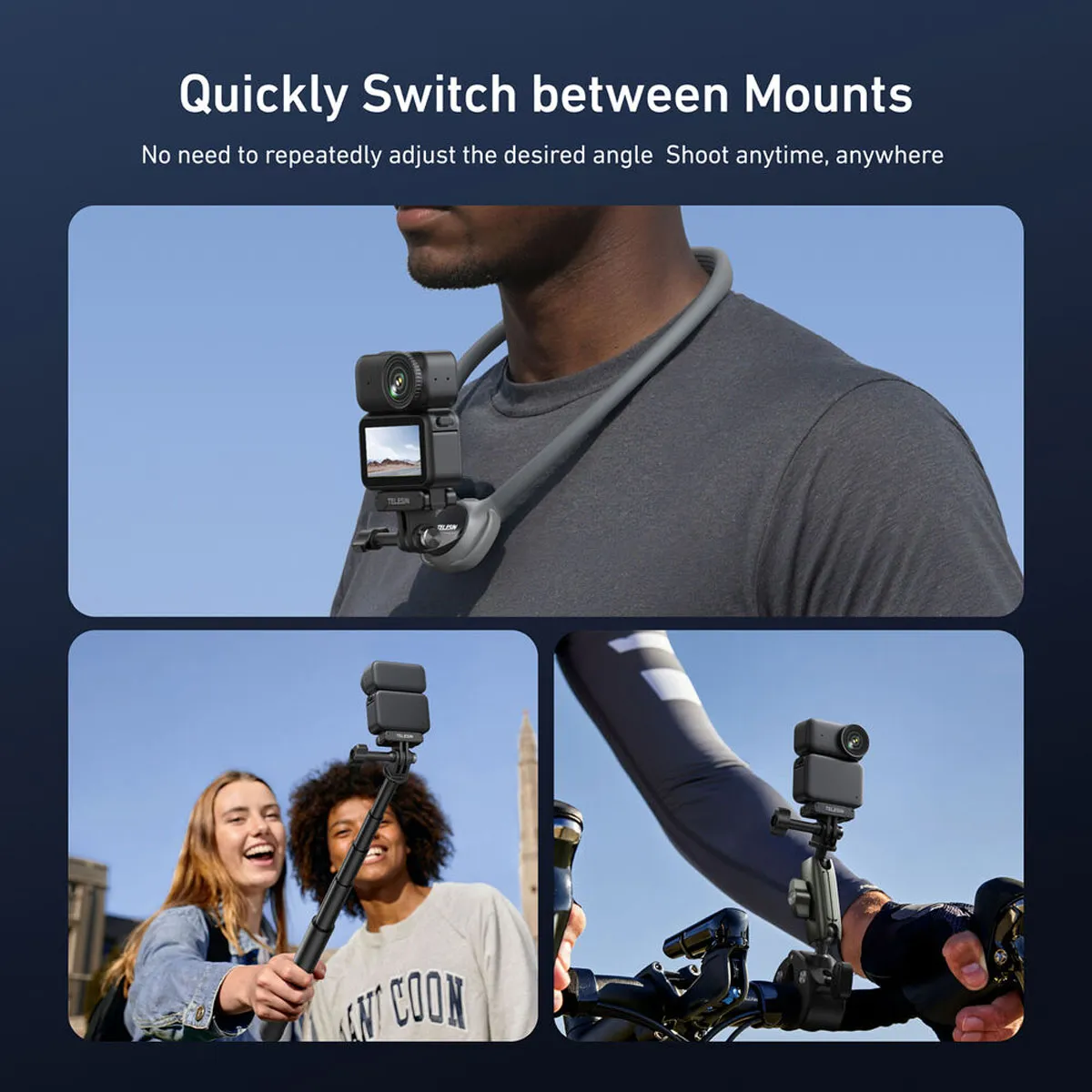 Rapidly swap your DJI Action 6 between different GoPro-style mounting accessories.