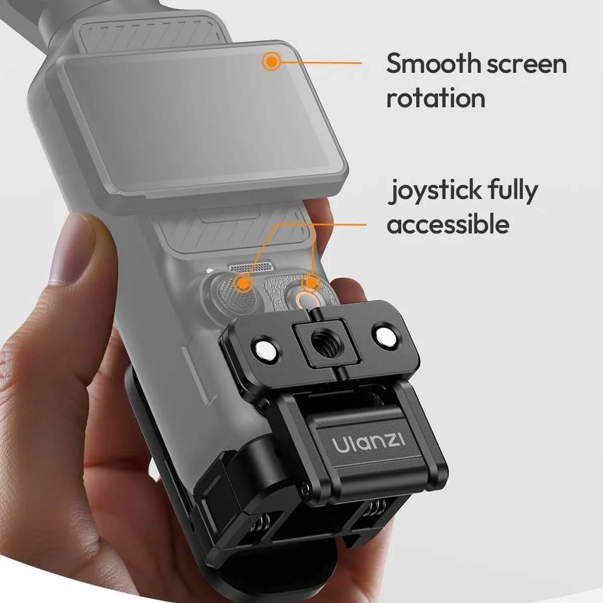 ULANZI PK16 fitted to a DJI Osmo Pocket, leaving the rotating screen and joystick clear.