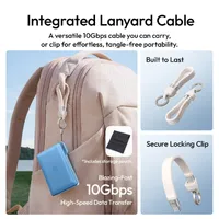 ULANZI DC01 clipped to a backpack strap by its USB-C lanyard cable, with the included storage pouch.