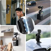 ULANZI PK15 holding a DJI Osmo Pocket on a gym wall, a highway barrier, a kitchen wall and a car roof.