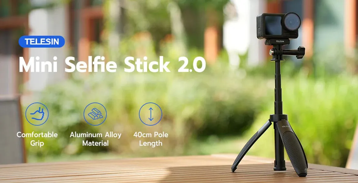 Telesin Mini Selfie Stick 2.0 | Mini Tripod Pole | for Action Cameras