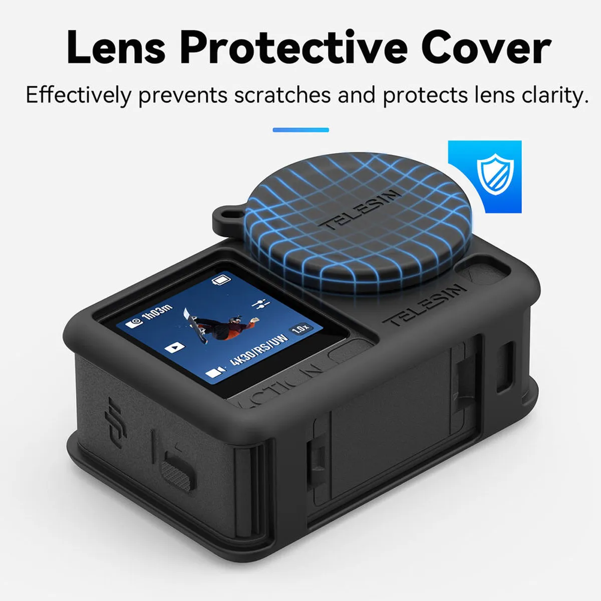 Dedicated TELESIN silicone lens protective cover effectively prevents scratches on your DJI Osmo Action 6 camera lens.