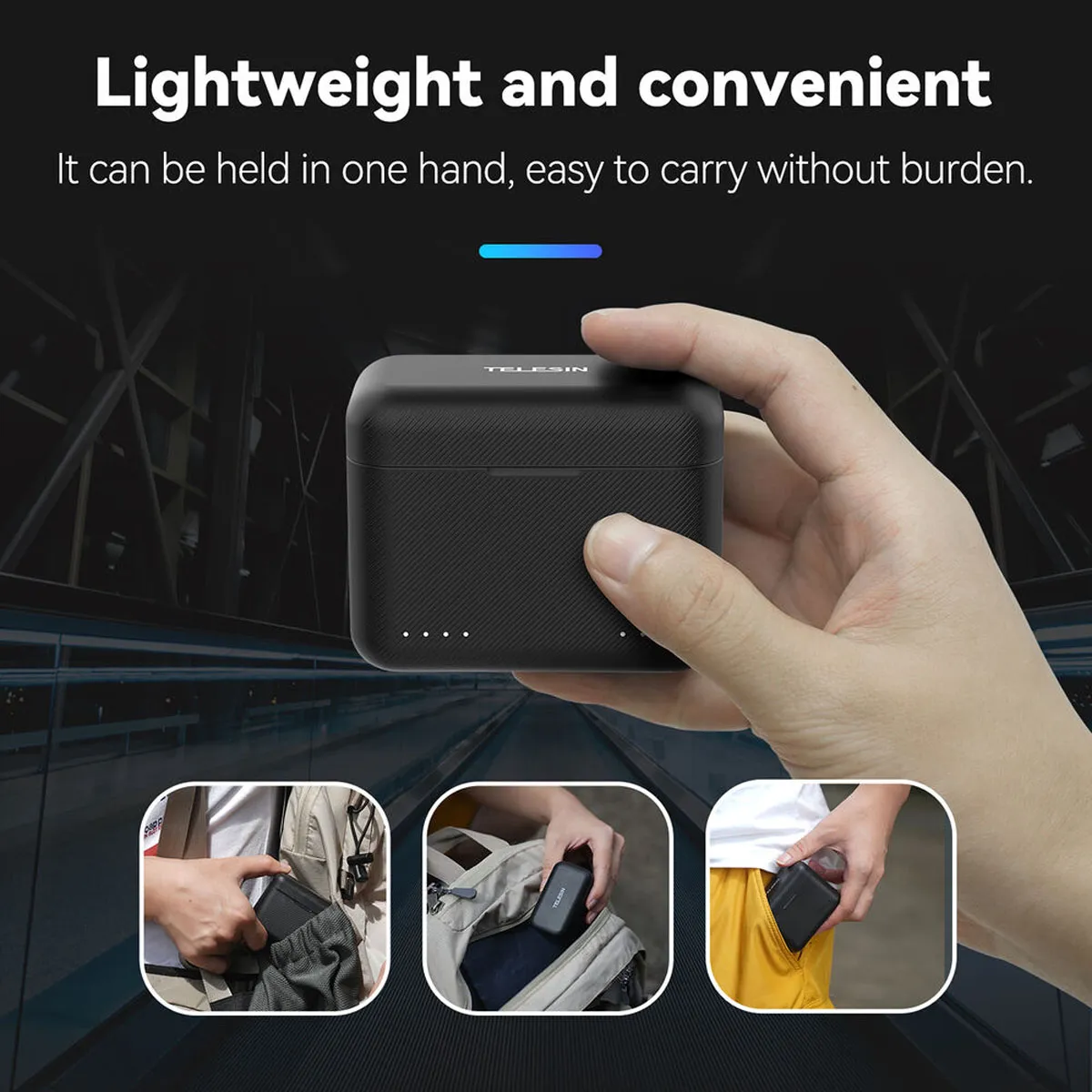 Lightweight 85g portable design making the Insta360 X5 charger easy to carry.
