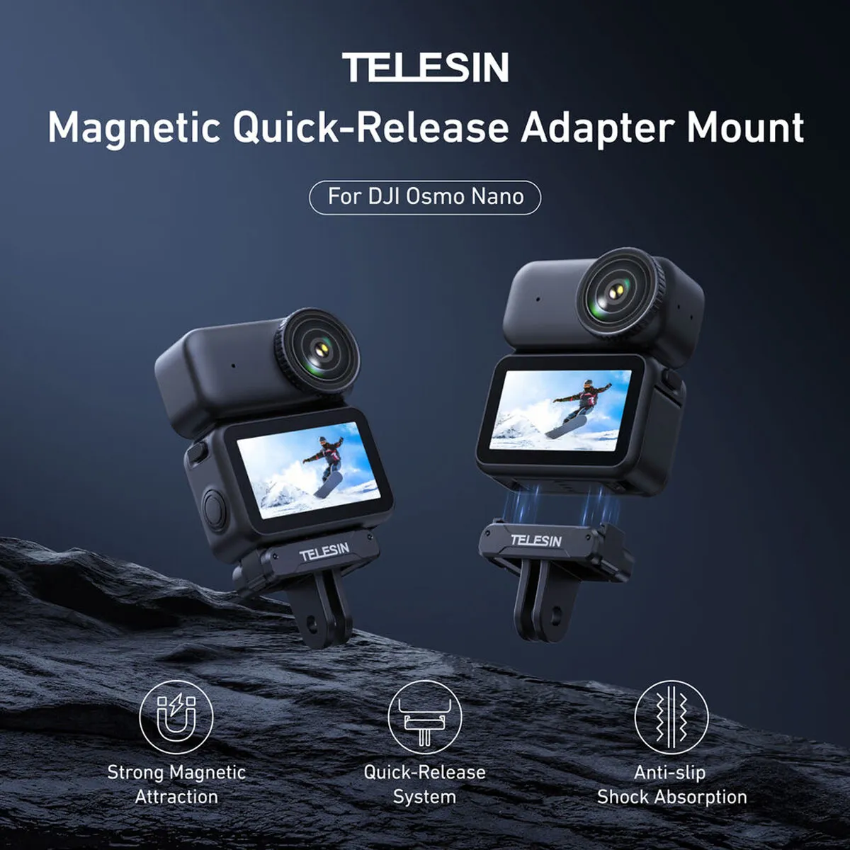 Telesin magnetic quick release base designed specifically for DJI Osmo Nano cameras.