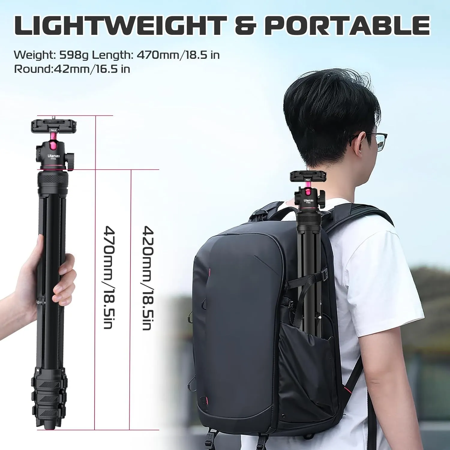 Ulanzi TT-51 Lightweight Travel Tripod | with Ball Head + Phone Holder