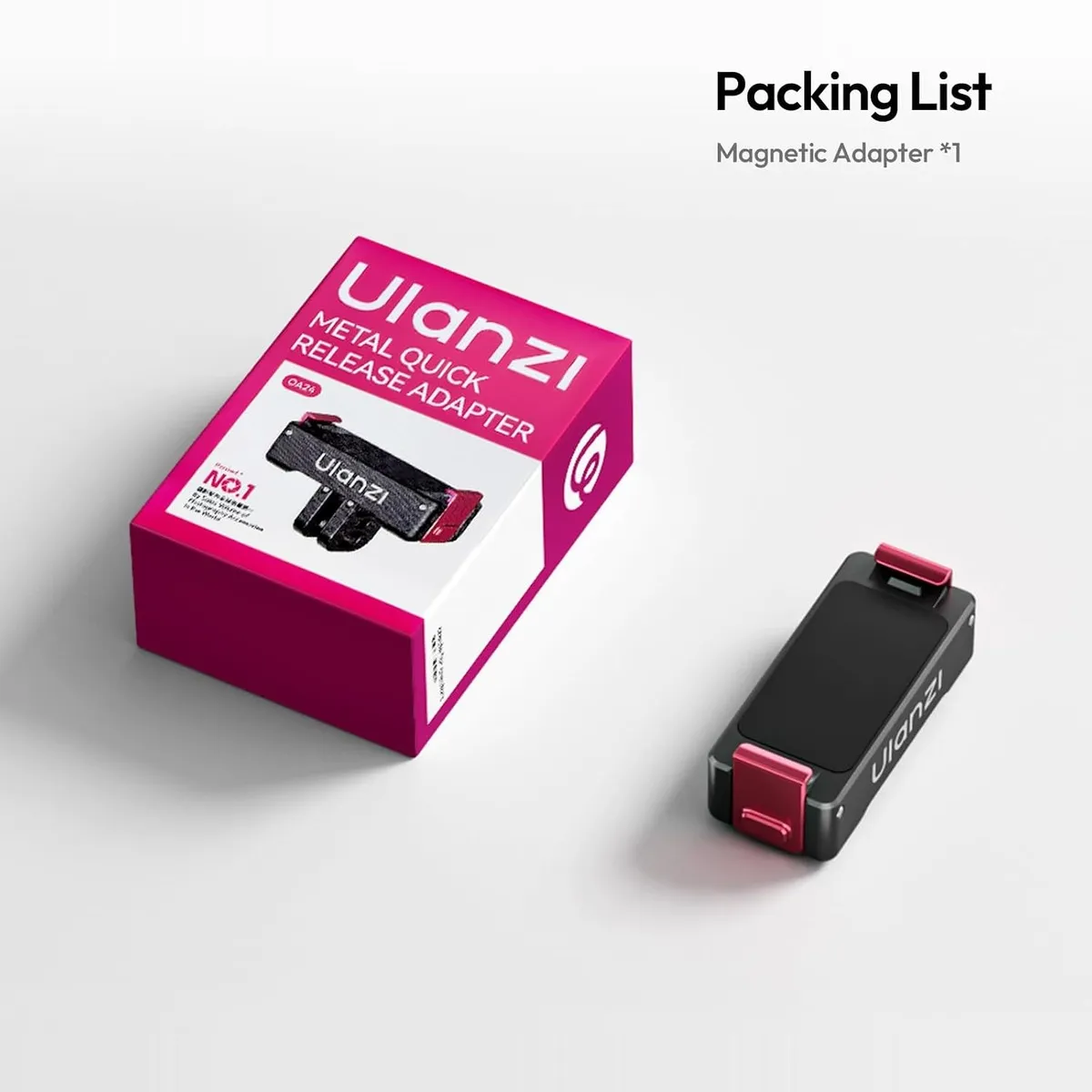 ULANZI OA24 magnetic latch adapter beside its retail box. One adapter per pack.