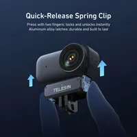 Quick-release spring clip on the TELESIN charging adapter for fast DJI Osmo Nano mounting and removal.