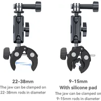 Universal clamp fits tubes 22mm to 38mm wide, or 9mm to 15mm using the included anti-slip silicone insert for smaller rods.