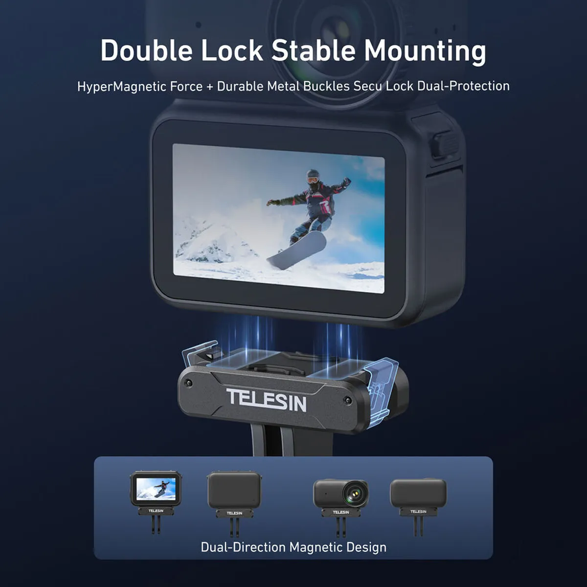 Double lock stable mounting system secures your DJI Action 6 with magnetic force.